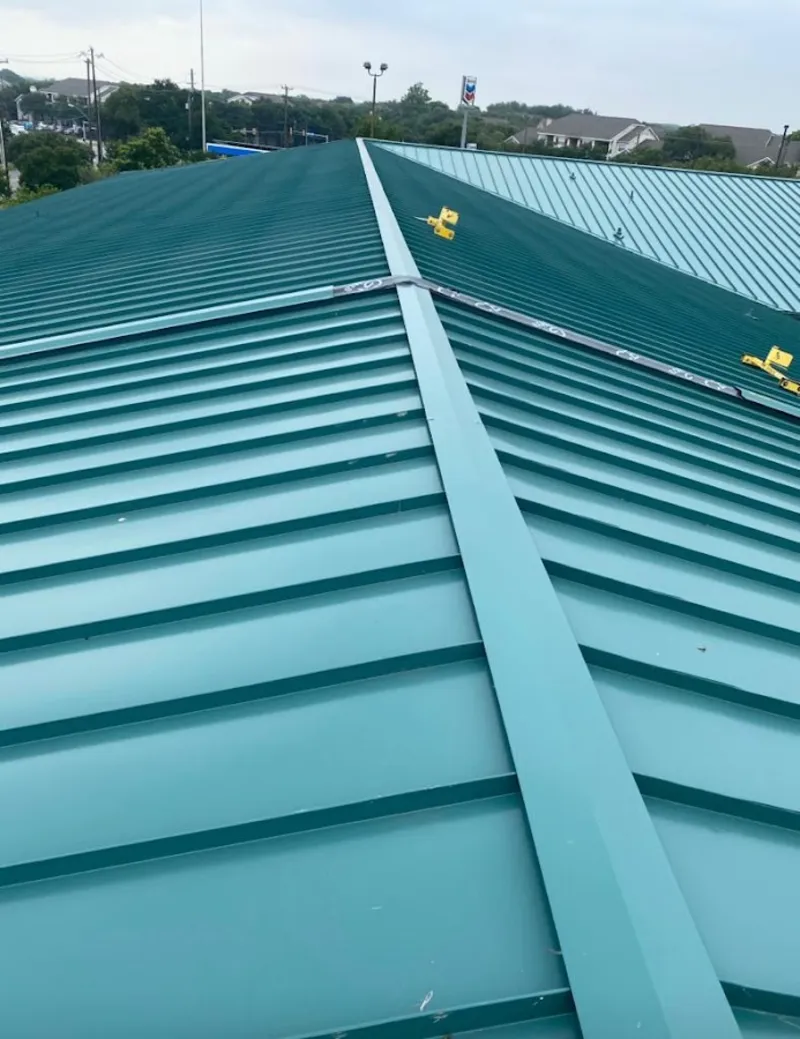 Green commercial metal roof ridge and valley for Metal Roof Repair in Robbinsville